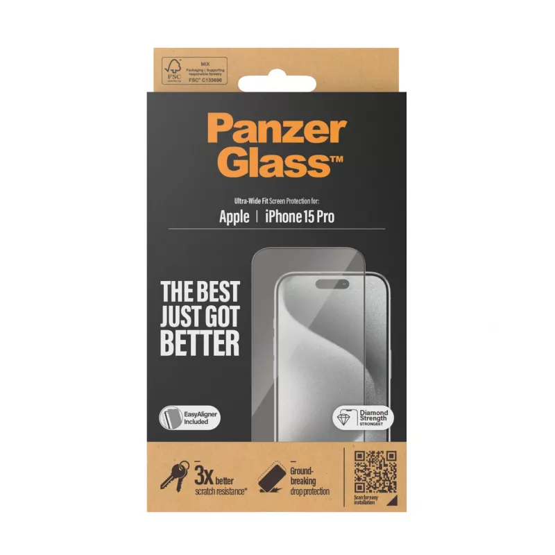 PanzerGlass ® näytönsuojakalvo iPhone 15 Pro | Ultra-Wide Fit EasyAlignerilla