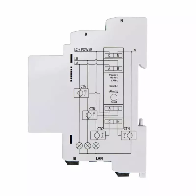 Shelly Pro 3EM energiankulutusmittari AC 120 A 50-60 Hz