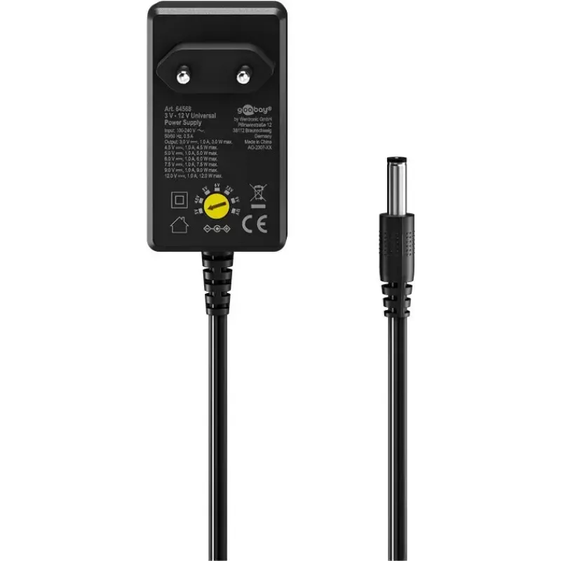 AC-sovitin Goobay 64568 yleissovitin musta 12V 2.25A 1.8m