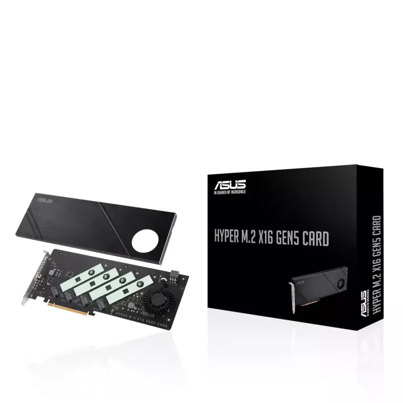 ASUS Hyper M.2 x16 Gen5 Card PCIe 5.0 M.2 -sovitin aktiivijäähdytyksellä