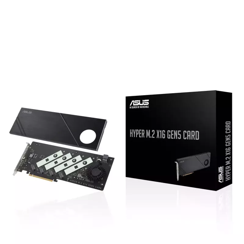 ASUS Hyper M.2 x16 Gen5 Card PCIe 5.0 M.2 -sovitin aktiivijäähdytyksellä