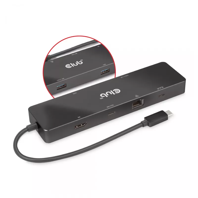 CLUB3D USB3.2 Gen2 Type-C, 6-in-1 kannettava Dual-Display-telakka, USB Type-C video 4K60Hz
