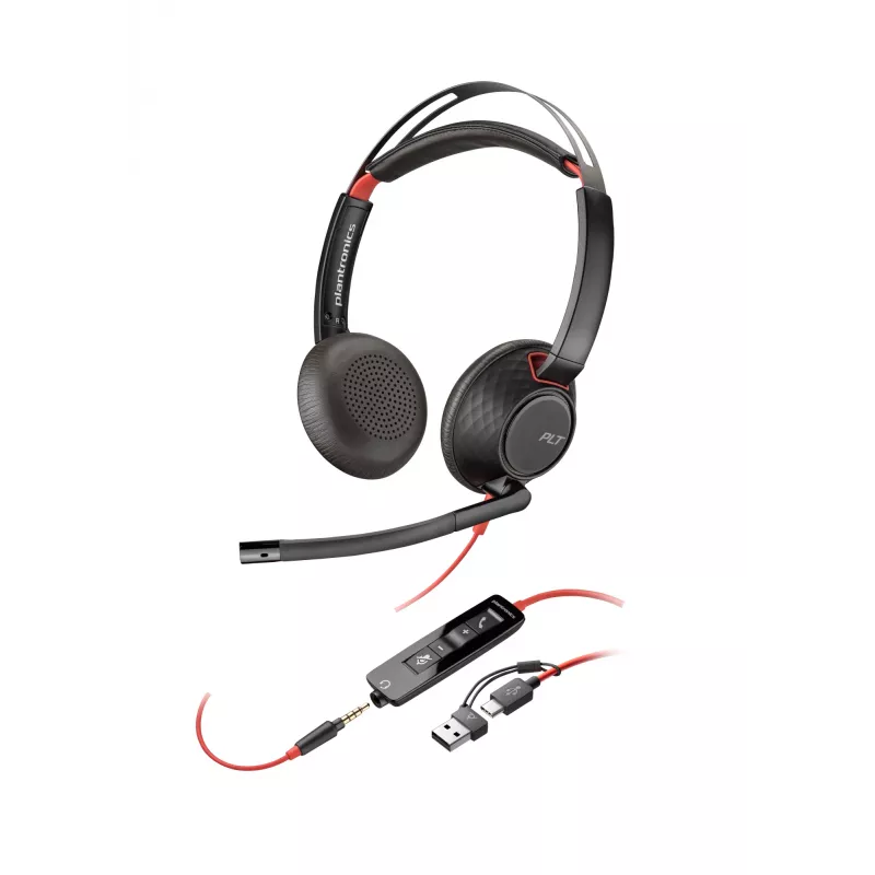 HP Poly Blackwire 5220 stereo USB-C -kuulokemikrofoni + 3,5 mm liitin + USB-C/A-sovitin