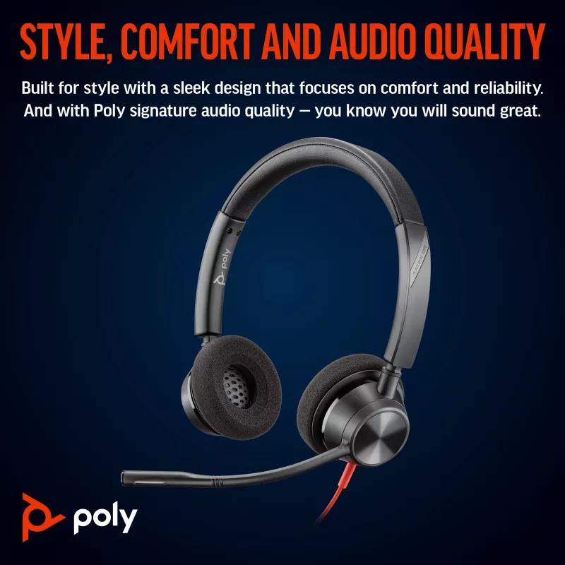 HP Poly Blackwire 3320 stereo Microsoft Teams -sertifioitu USB-C-kuulokemikrofoni + USB-C/A-sovitin