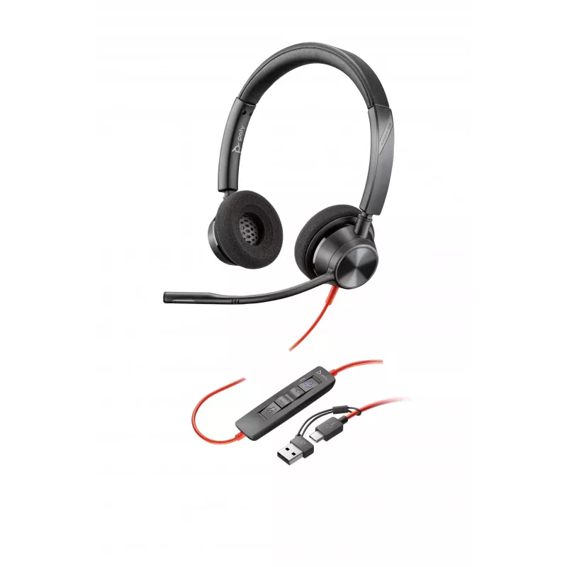 HP Poly Blackwire 3320 stereo Microsoft Teams -sertifioitu USB-C-kuulokemikrofoni + USB-C/A-sovitin