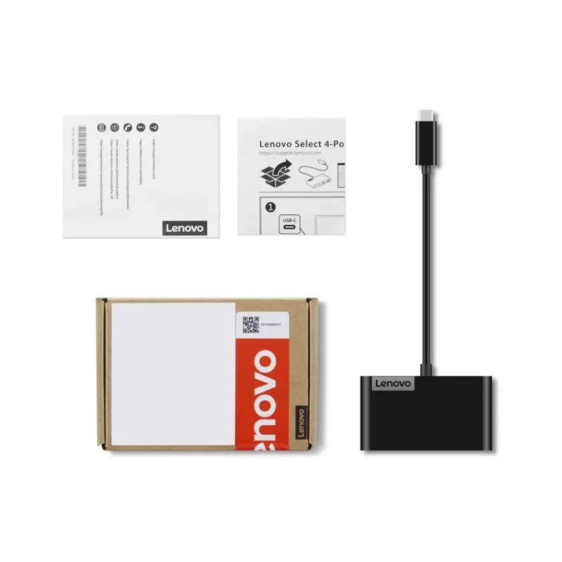 Lenovo Select GX91L84354 4-porttinen USB-C-hubi, USB 3.0, musta