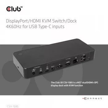 CLUB3D DisplayPort/HDMI KVM-kytkin/telakka 4K60Hz USB Type-C-tuloille