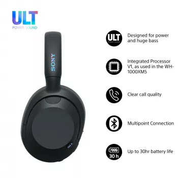 Headset Sony ULT WEAR monaural USB/Bluetooth 5.2, ANC, 30–50 h akku, 3,5 mm, USB‑C-lataus, 255 g