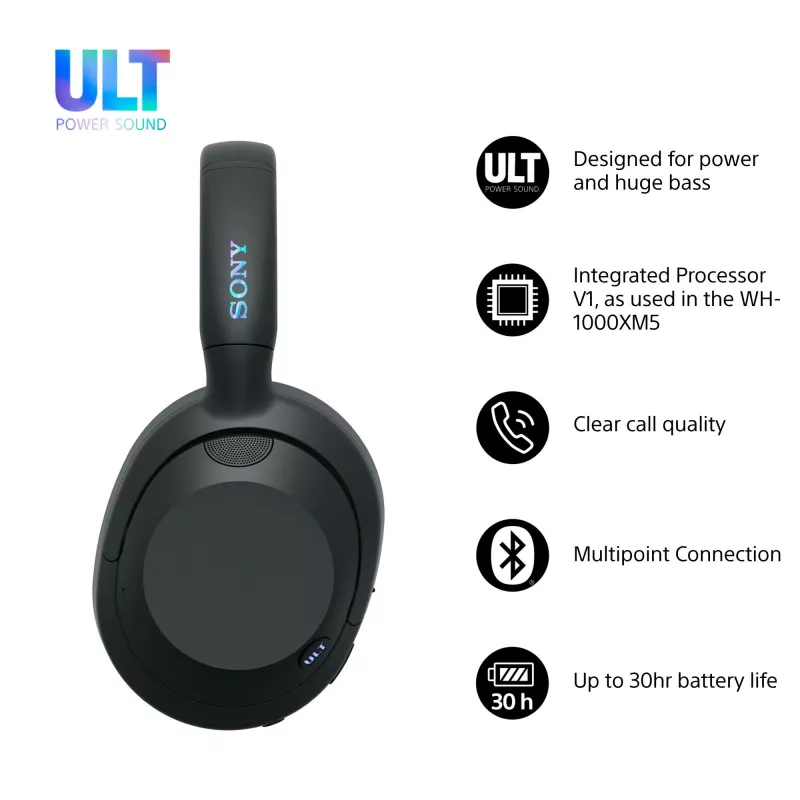 Headset Sony ULT WEAR monaural USB/Bluetooth 5.2, ANC, 30–50 h akku, 3,5 mm, USB‑C-lataus, 255 g