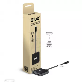 CLUB3D USB-C® -keskitin kahteen HDMI™ 4K60Hz M/F+PD3.0 100 W