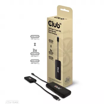 Club3D CSV-1548 USB-C-keskitin, 4x USB-C 10 Gbps, 100W PD, musta