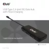 Club3D CSV-1548 USB-C-keskitin, 4x USB-C 10 Gbps, 100W PD, musta