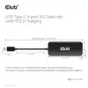 Club3D CSV-1548 USB-C-keskitin, 4x USB-C 10 Gbps, 100W PD, musta