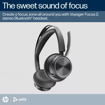 HP Poly Voyager Focus 2 Microsoft Teams Certified USB-C-C -kuulokemikrofoni +USB-C/A-sovitin +latausteline