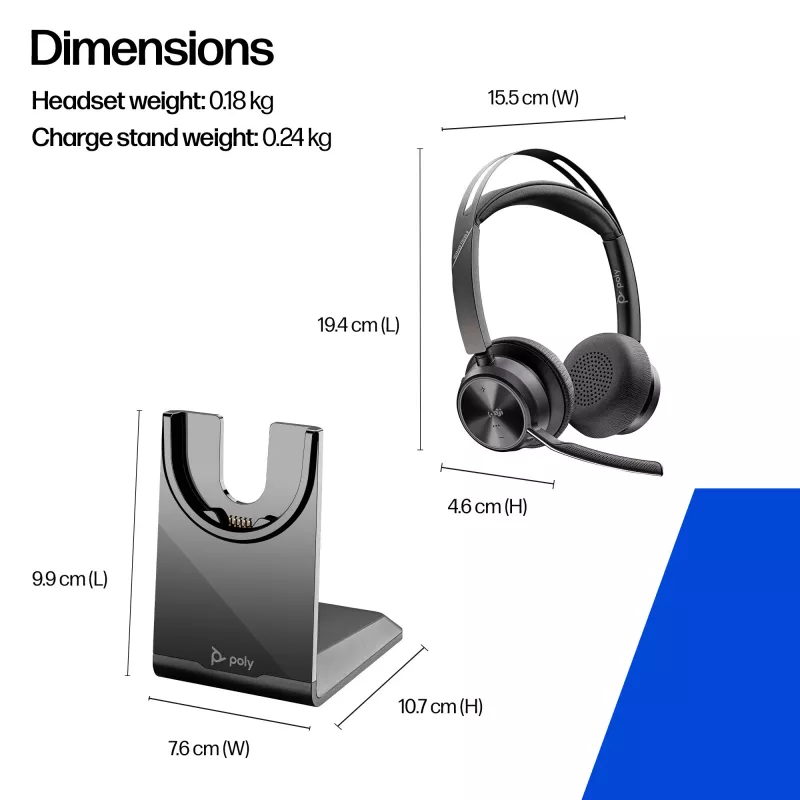 HP Poly Voyager Focus 2 Microsoft Teams Certified USB-C-C -kuulokemikrofoni +USB-C/A-sovitin +latausteline