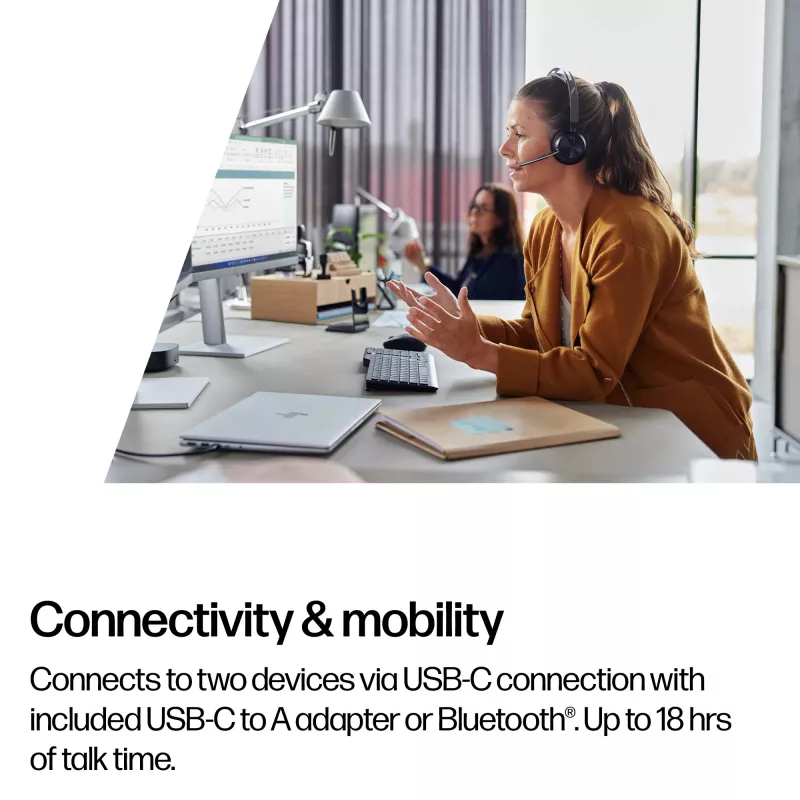 HP Poly Voyager Focus 2 USB-C-C -kuulokemikrofoni +USB-C/A-sovitin