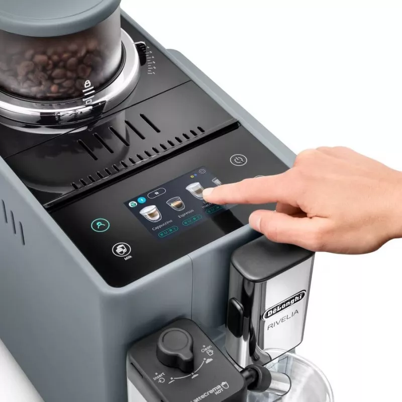 Espressokeitin De’Longhi Rivelia EXAM440.55.g — täysautomaattinen, 1,4 l vesisäiliö, 250 g mylly, 19 bar, TFT-kosketusnäyttö