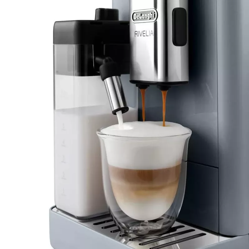 Espressokeitin De’Longhi Rivelia EXAM440.55.g — täysautomaattinen, 1,4 l vesisäiliö, 250 g mylly, 19 bar, TFT-kosketusnäyttö