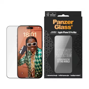 PanzerGlass ® Ceramic Protection iPhone 15 Pro Max | Ultra-Wide Fit EasyAlignerilla