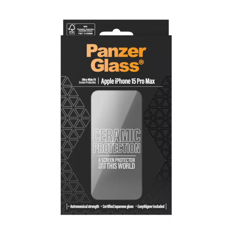 PanzerGlass ® Ceramic Protection iPhone 15 Pro Max | Ultra-Wide Fit EasyAlignerilla