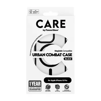 PanzerGlass CARE™ by ® Urban Combat Case läpinäkyvä mustalla MagSafe-yhteensopivuudella iPhone 15 Pro