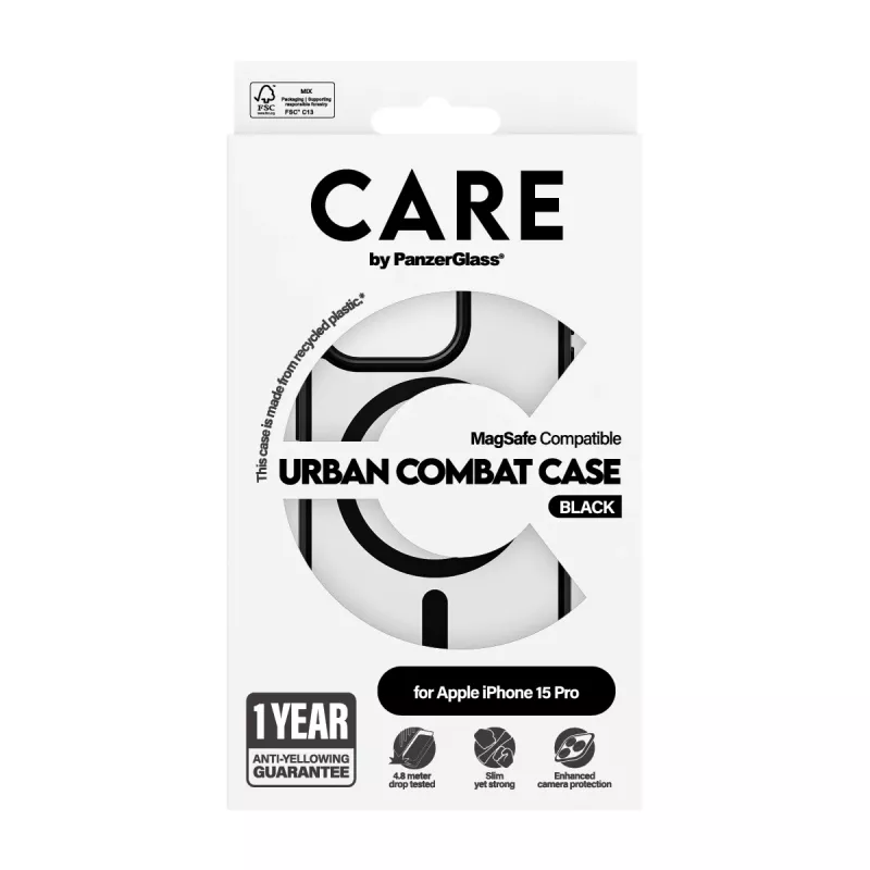 PanzerGlass CARE™ by ® Urban Combat Case läpinäkyvä mustalla MagSafe-yhteensopivuudella iPhone 15 Pro