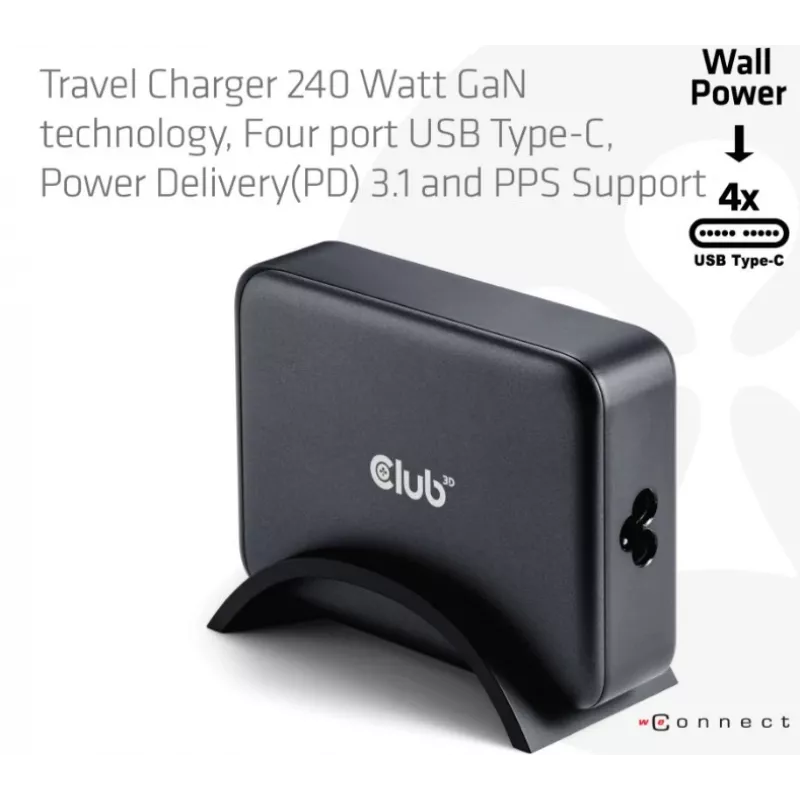 Mobiililaitteen laturi CLUB3D CAC-1918 universaali musta AC 4 USB Type-C liitäntää