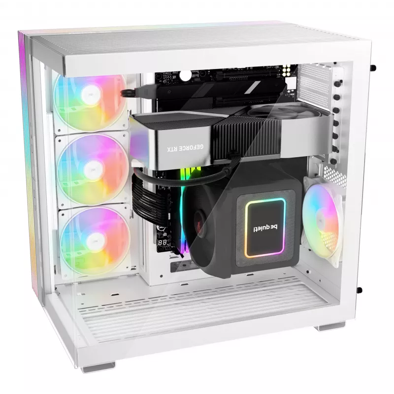 be quiet! Light Base 600 DX BGW66 Midi Tower -tietokonekotelo, ATX/micro-ATX/Mini-ITX, karkaistu lasia oleva sivupaneeli, ARGB, USB-C, valkoinen