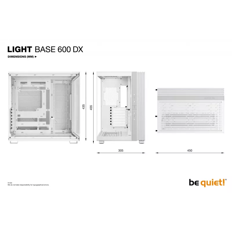 be quiet! Light Base 600 DX BGW66 Midi Tower -tietokonekotelo, ATX/micro-ATX/Mini-ITX, karkaistu lasia oleva sivupaneeli, ARGB, USB-C, valkoinen