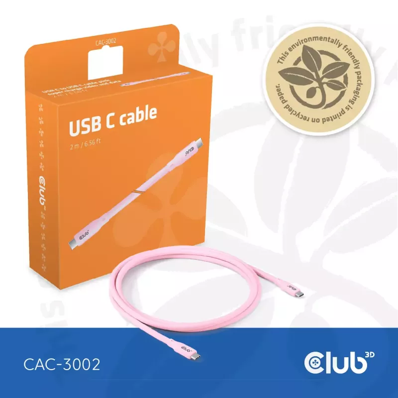USB-C-kaapeli CLUB3D CAC-3002 2 m USB4 Gen 3x2 pinkki