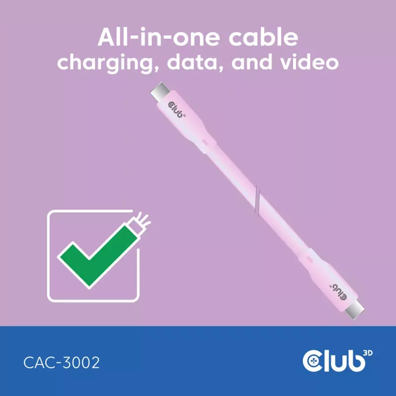 USB-C-kaapeli CLUB3D CAC-3002 2 m USB4 Gen 3x2 pinkki