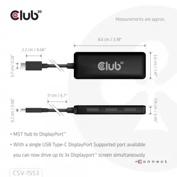 CLUB3D USB-C® kolmoisnäyttöön DisplayPort™ 4K60Hz