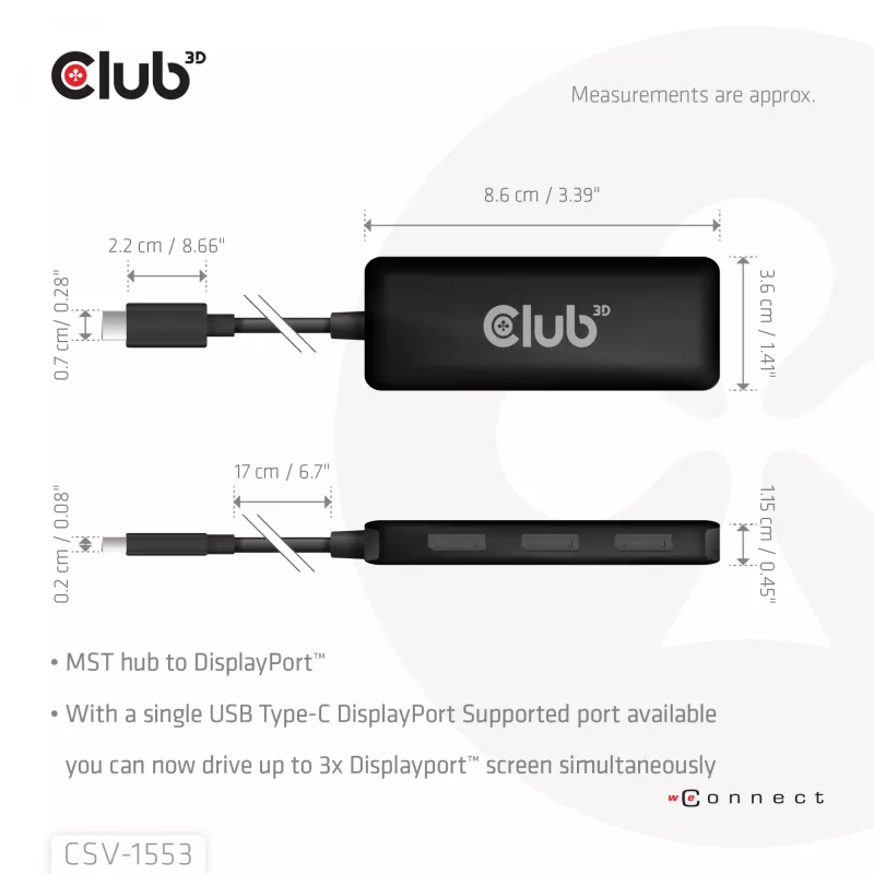 CLUB3D USB-C® kolmoisnäyttöön DisplayPort™ 4K60Hz