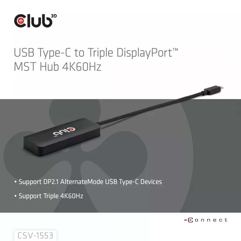 CLUB3D USB-C® kolmoisnäyttöön DisplayPort™ 4K60Hz
