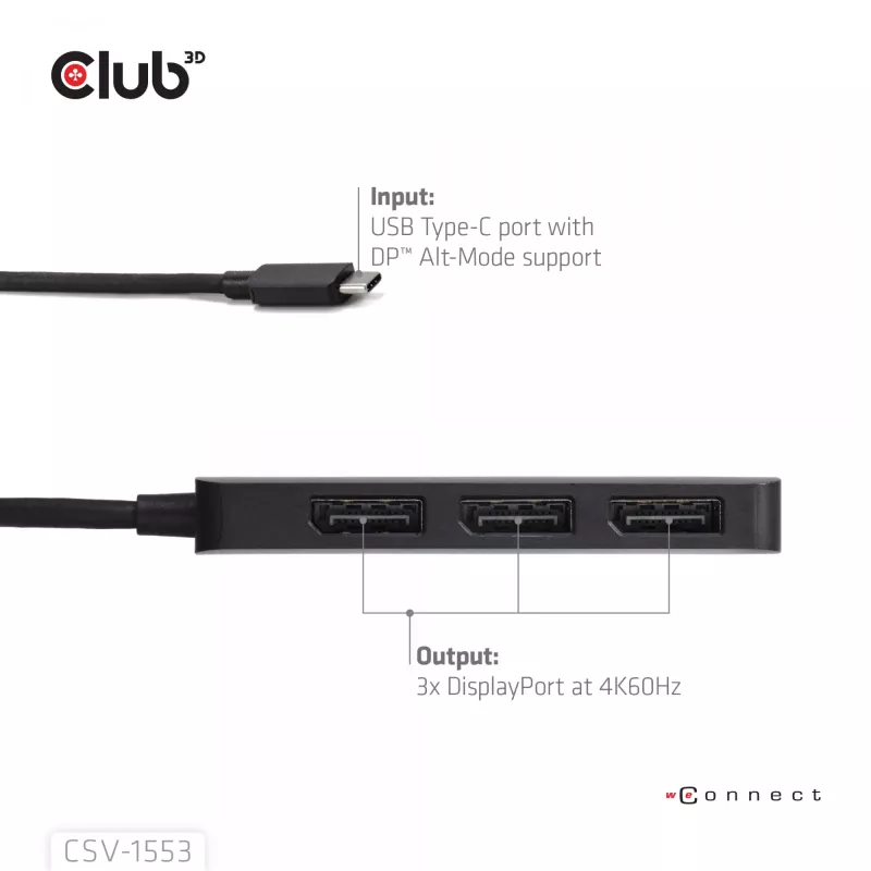 CLUB3D USB-C® kolmoisnäyttöön DisplayPort™ 4K60Hz