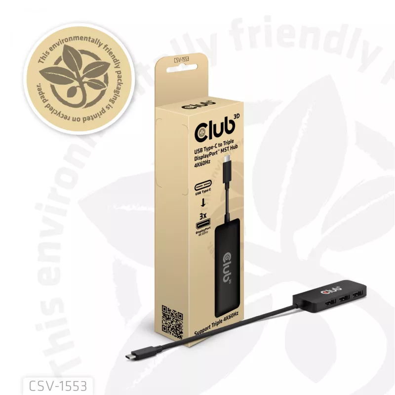 CLUB3D USB-C® kolmoisnäyttöön DisplayPort™ 4K60Hz