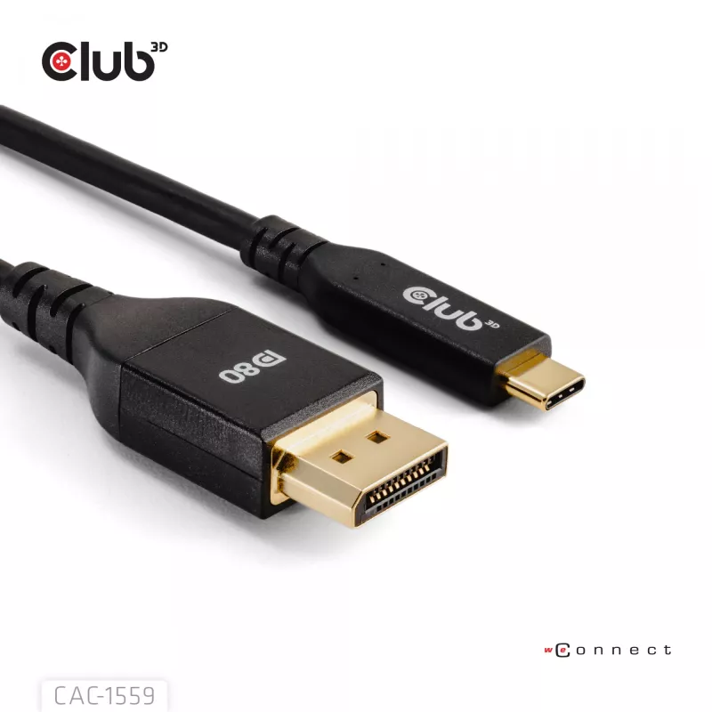 USB Type-C - DisplayPort 2.1 -kaapeli, Club 3D CAC-1559, kaksisuuntainen, VESA DP80 -sertifioitu, 1 m