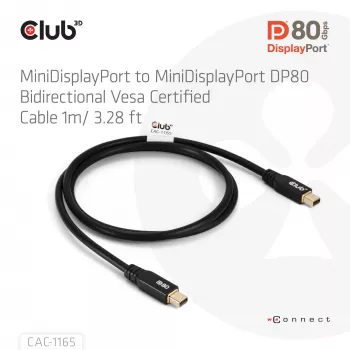 CLUB3D MiniDisplayPort™ - MiniDisplayPort kaksisuuntainen VESA DP80 -sertifioitu kaapeli M/M 1 m/3,28 ft