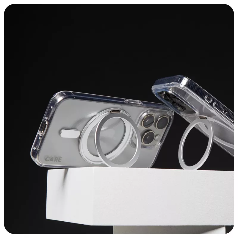 PanzerGlass CARE™ by ® Case läpinäkyvä hopeisella Kickstand-telineellä & MagSafe iPhone 16 Pro Max