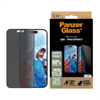 PanzerGlass® Privacy Screen Protector iPhone 16 | 15 | Ultra-Wide Fit EasyAlignerilla