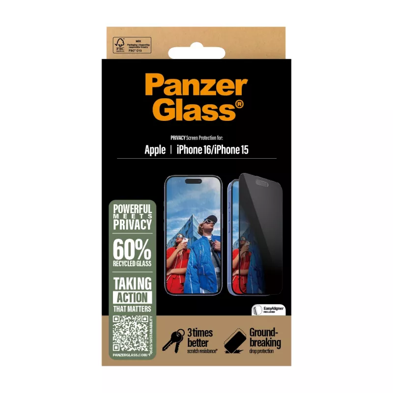 PanzerGlass® Privacy Screen Protector iPhone 16 | 15 | Ultra-Wide Fit EasyAlignerilla