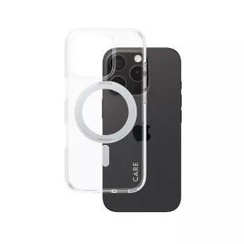 PanzerGlass CARE™ by ® Case läpinäkyvä hopeisella Kickstand-telineellä & MagSafe iPhone 16 Pro