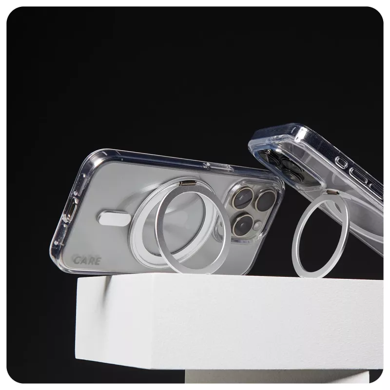 PanzerGlass CARE™ by ® Case läpinäkyvä hopeisella Kickstand-telineellä & MagSafe iPhone 16 Pro