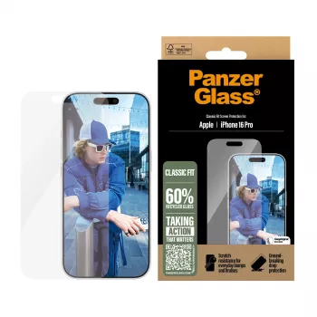 PanzerGlass ® näytönsuoja iPhone 16 Pro | Classic Fit, Apple, Apple - iPhone 16 Pro, kuivakiinnitys, naarmuuntumaton, iskunkestävä, läpinäkyvä, 1 kpl