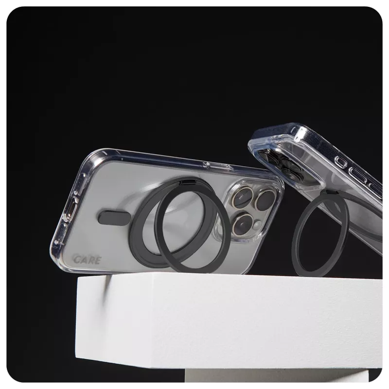 PanzerGlass CARE™ by ® kuori läpinäkyvä mustalla Kickstand-telineellä & MagSafe iPhone 16 Pro Max