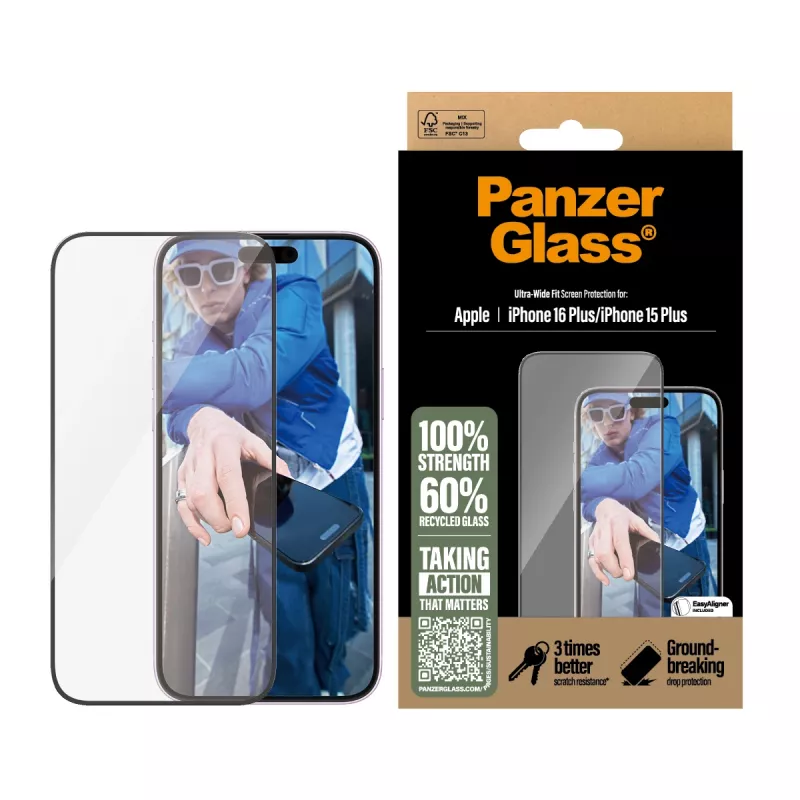 PanzerGlass ® näytönsuojakalvo iPhone 16 Plus | 15 Plus | Ultra-Wide Fit