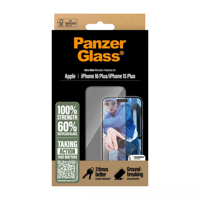 PanzerGlass ® näytönsuojakalvo iPhone 16 Plus | 15 Plus | Ultra-Wide Fit