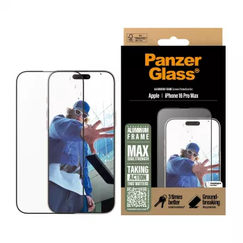PanzerGlass® näytönsuojakalvo alumiinikehys iPhone 16 Pro Max | Ultra-Wide Fit