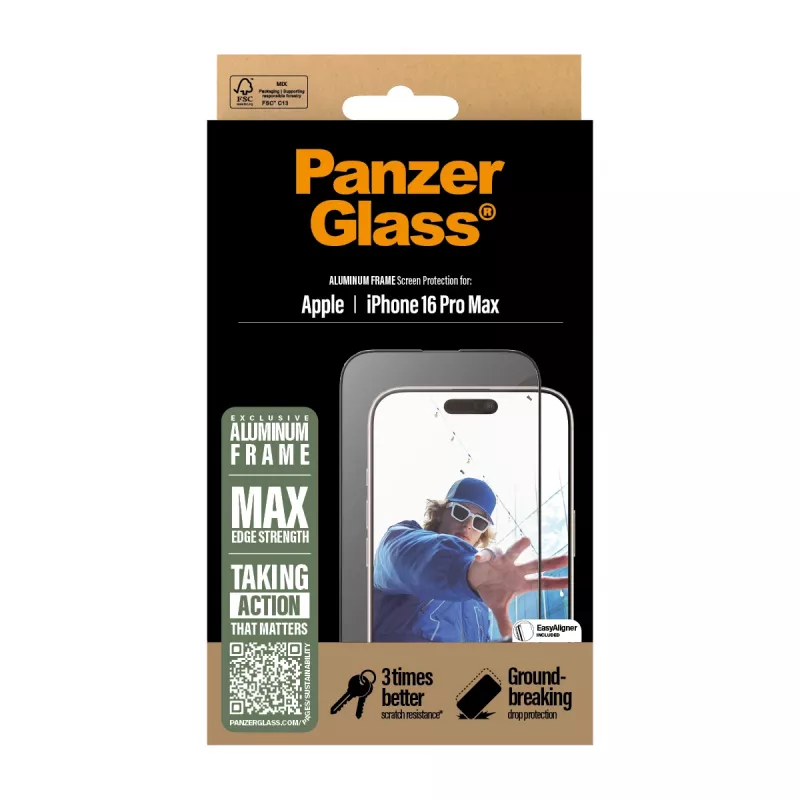 PanzerGlass® näytönsuojakalvo alumiinikehys iPhone 16 Pro Max | Ultra-Wide Fit