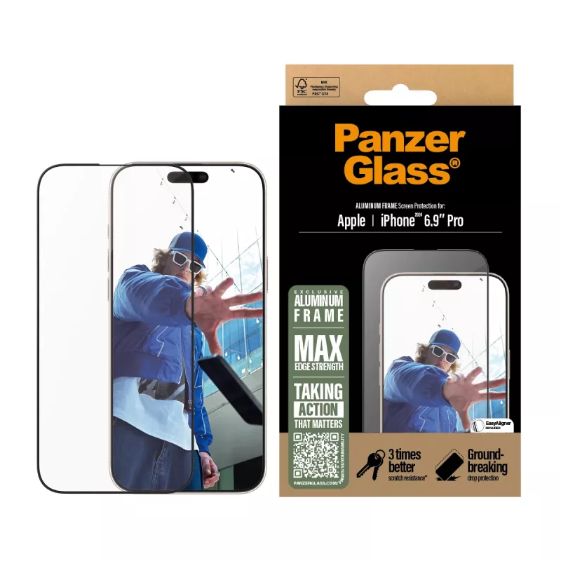 PanzerGlass® näytönsuojakalvo alumiinikehys iPhone 16 Pro Max | Ultra-Wide Fit
